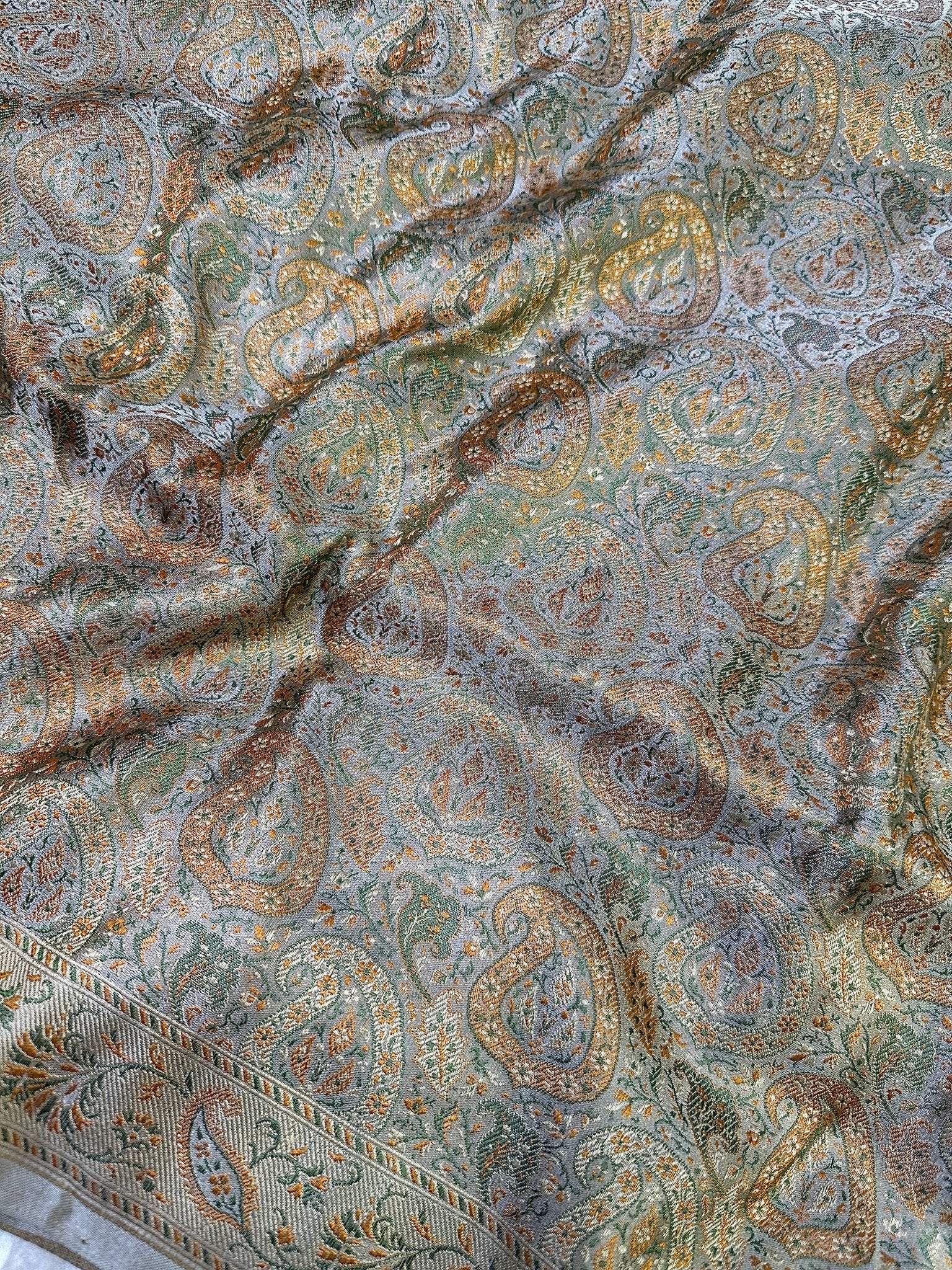 Olive Gold Pure Banarasi Handloom Jamawar Tanchui Kadhwa Interlocked Weaved Saree - Katan Banaras