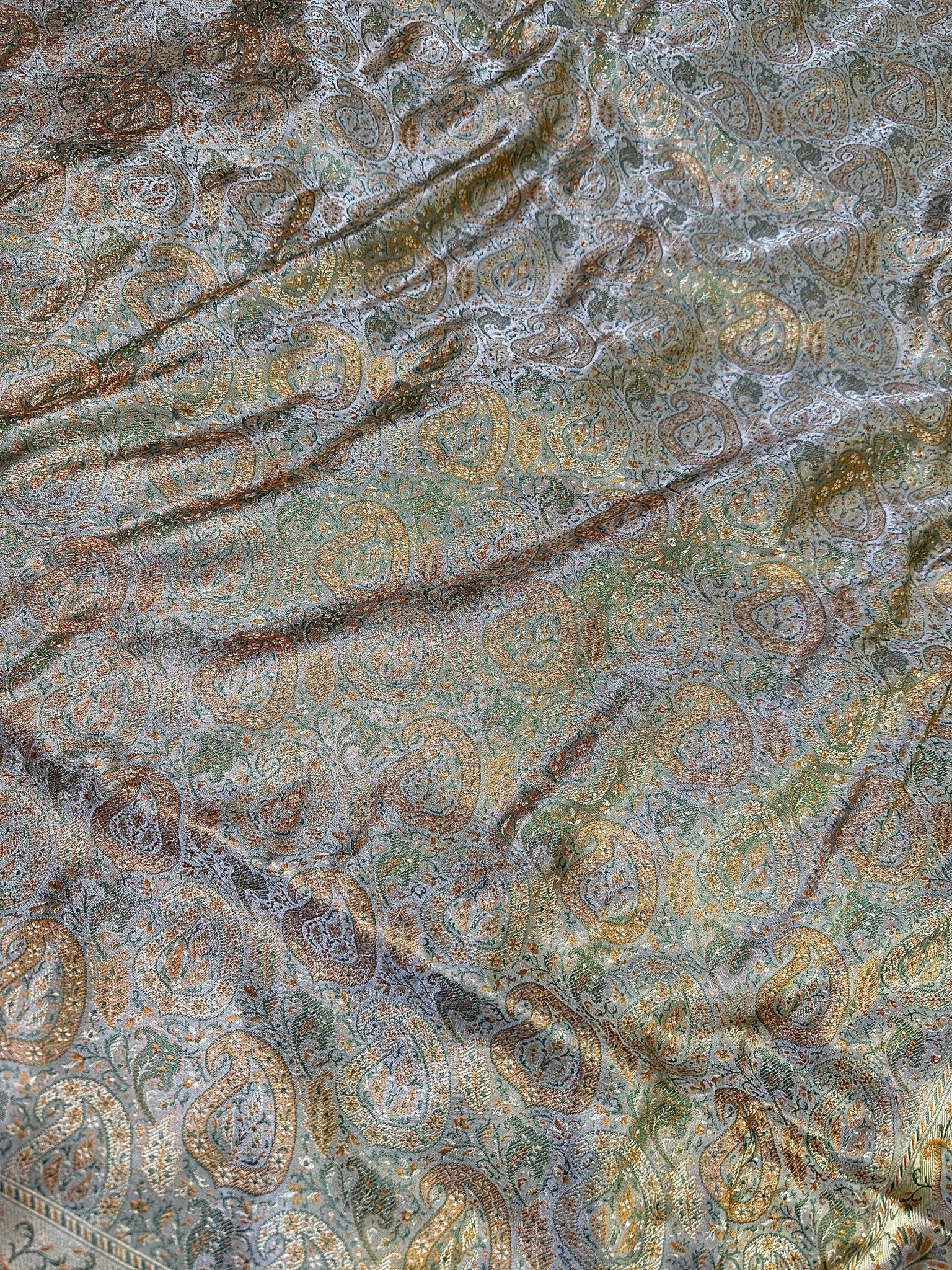 Olive Gold Pure Banarasi Handloom Jamawar Tanchui Kadhwa Interlocked Weaved Saree - Katan Banaras