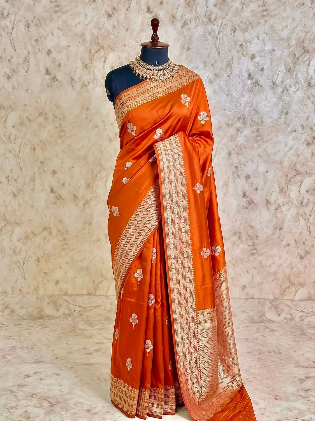 Pure Katan Silk Kadhwa Buta Handloom Banarasi Saree | Orange