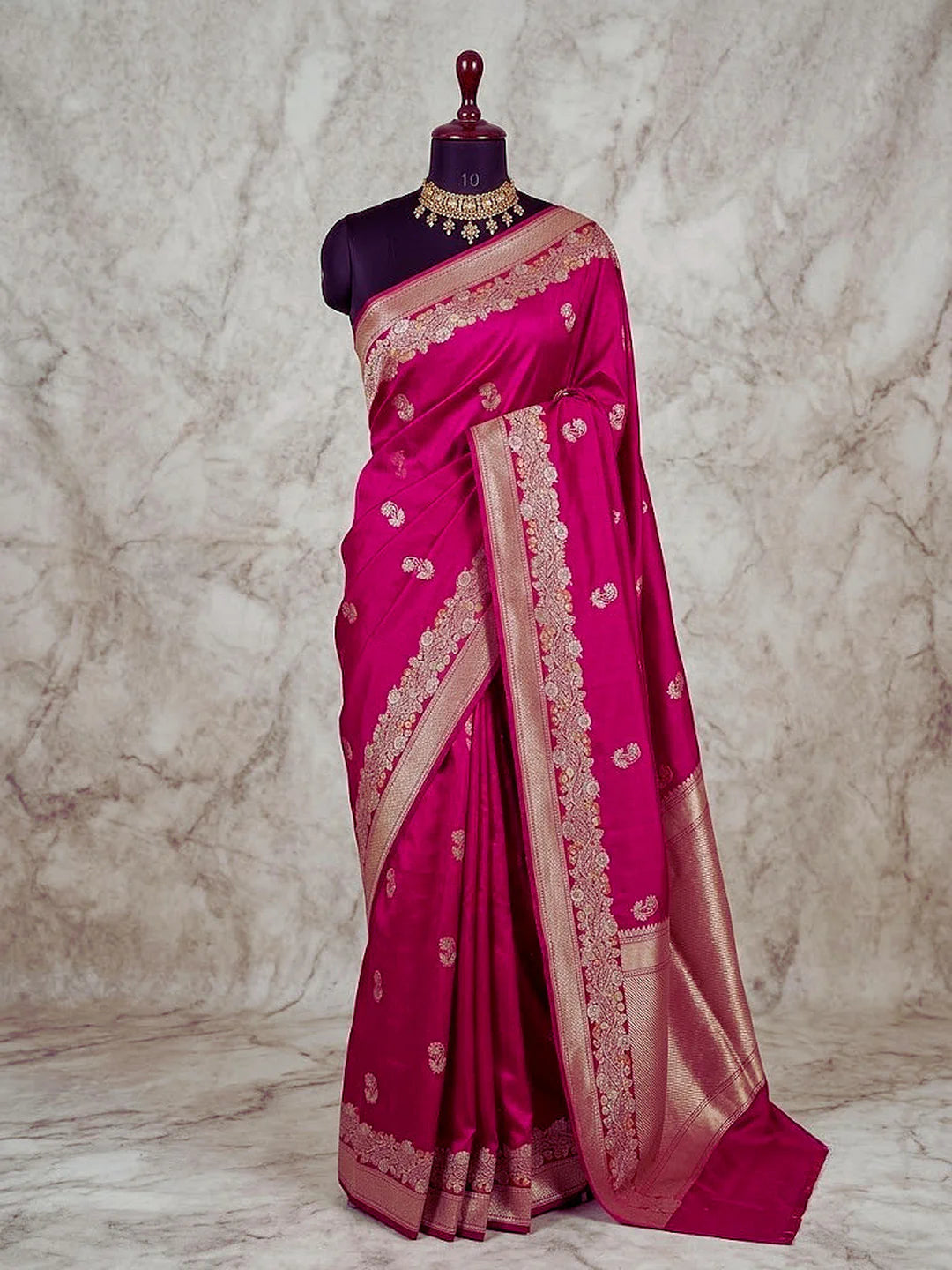 Pure Katan Silk Kadhwa Buta Banarasi Saree | Sona Rupa Zari & Tilfi Minakari | Rani Pink