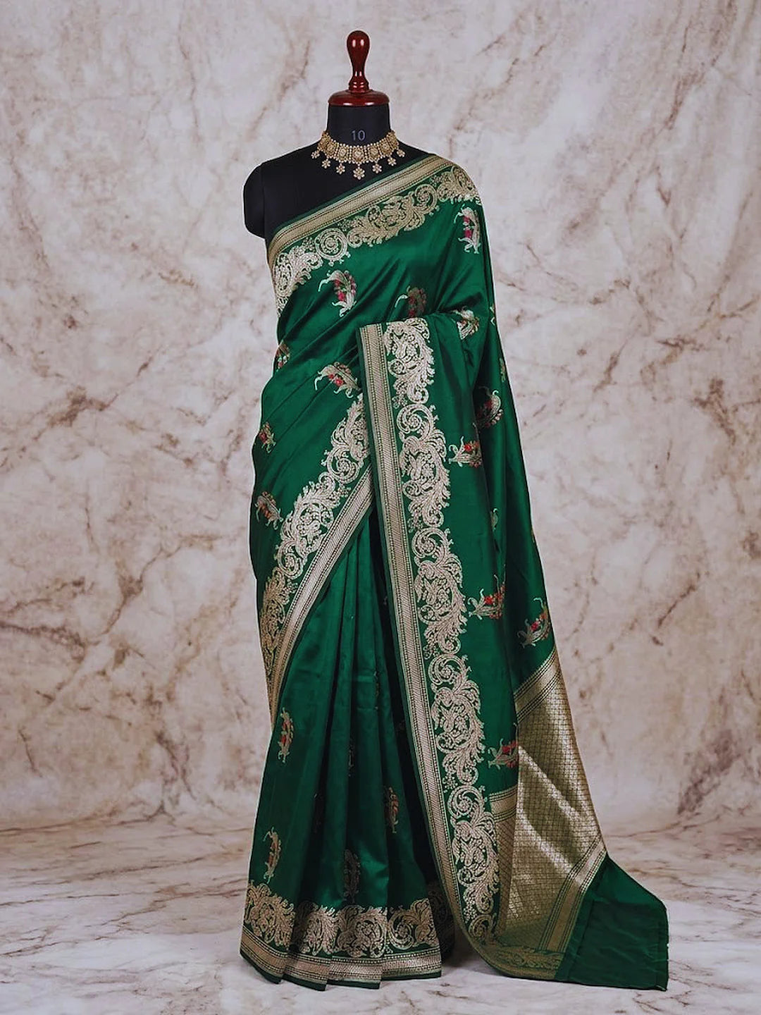 Handloom Banarasi Kadhwa Buta Saree | Pure Katan Silk | Sona Rupa Zari & Tilfi Minakari | Green