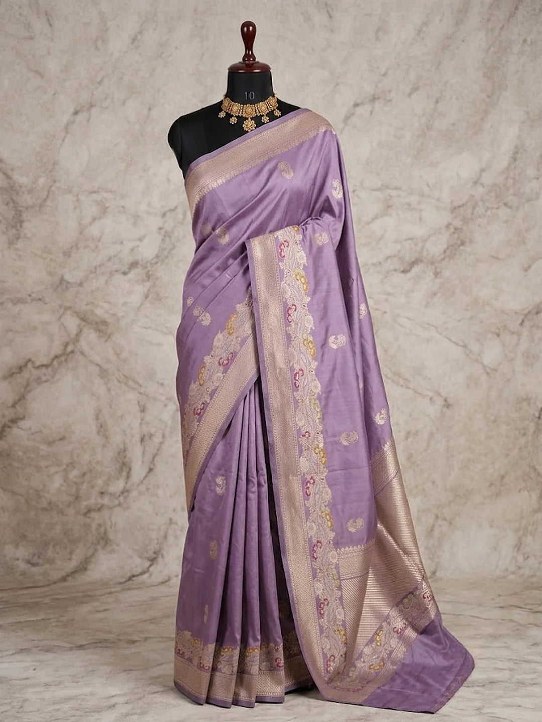 Pure Katan Silk Kadhwa Buta Banarasi Saree – Lavender | Sona Rupa Zari & Tilfi Minakari