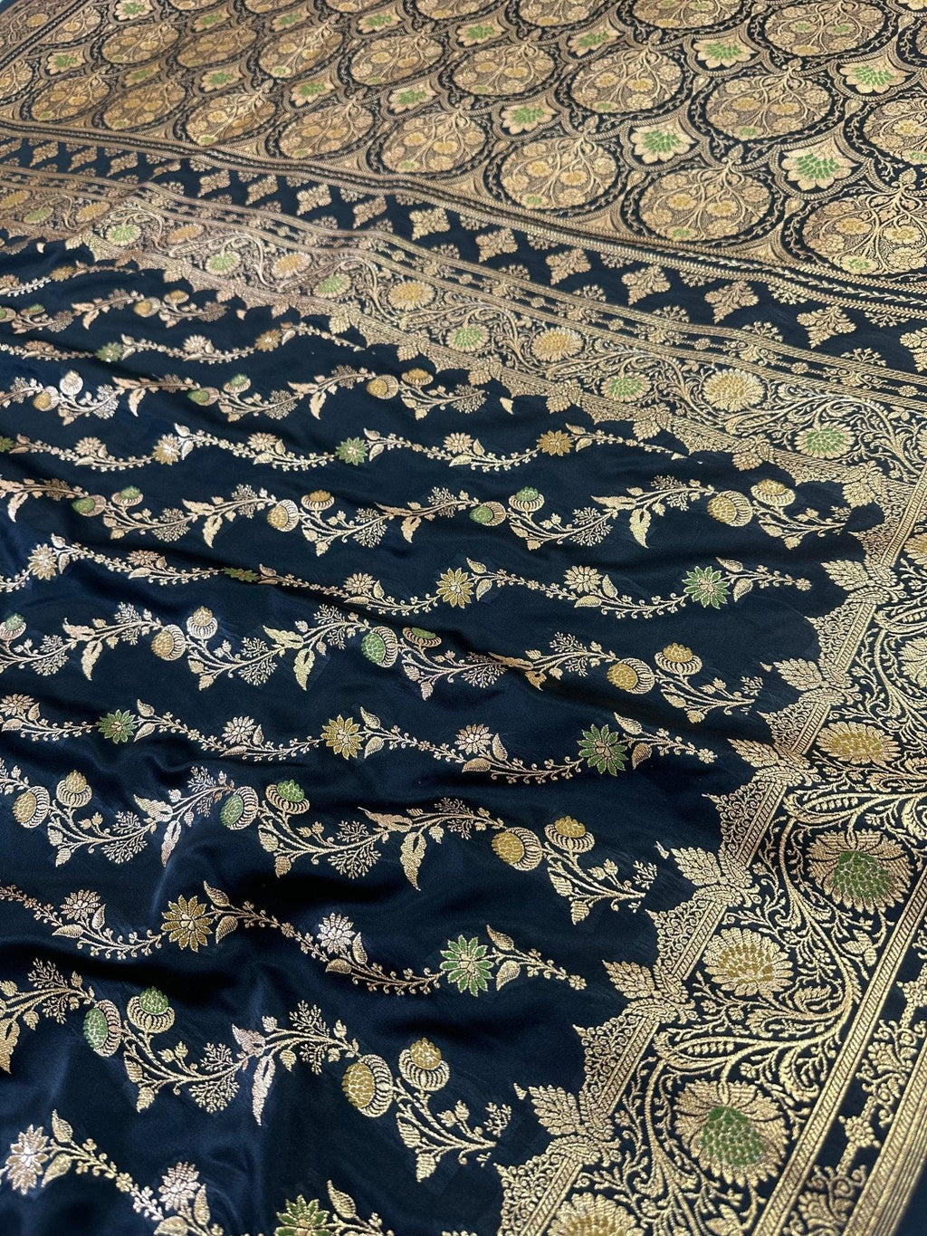 luxury satin silk Banarasi saree with minakari - Katan Banaras