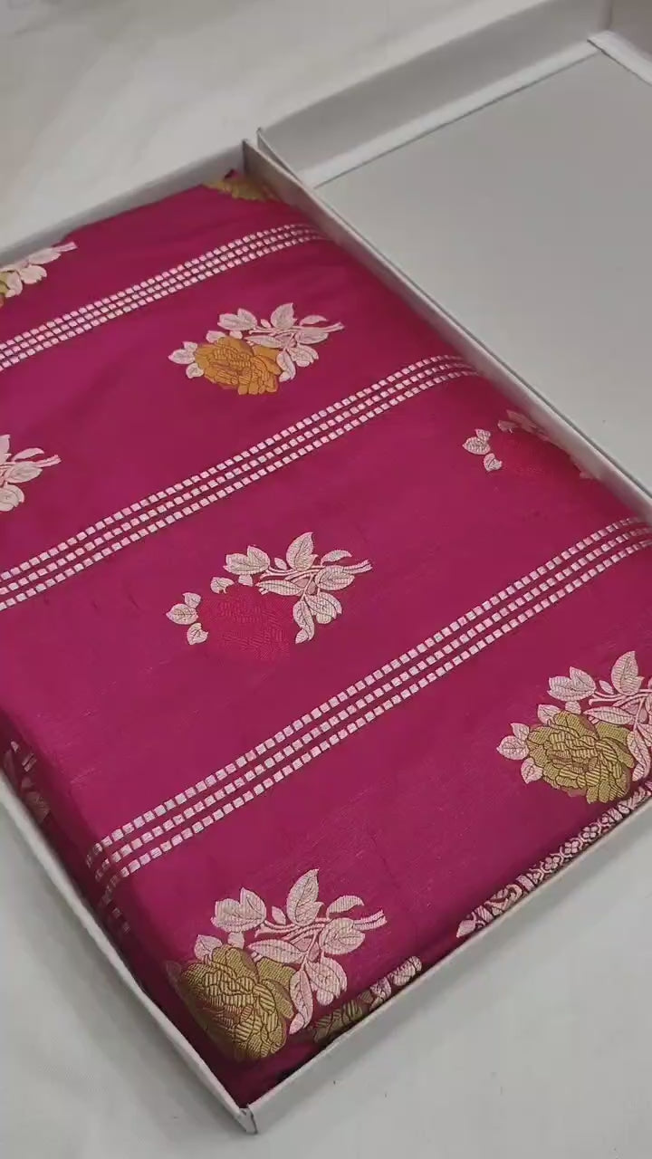 Handwoven Pure Katan Silk Alfi Butadar Minakari Banarasi Saree – Woven in Sona Rupa Grandeur