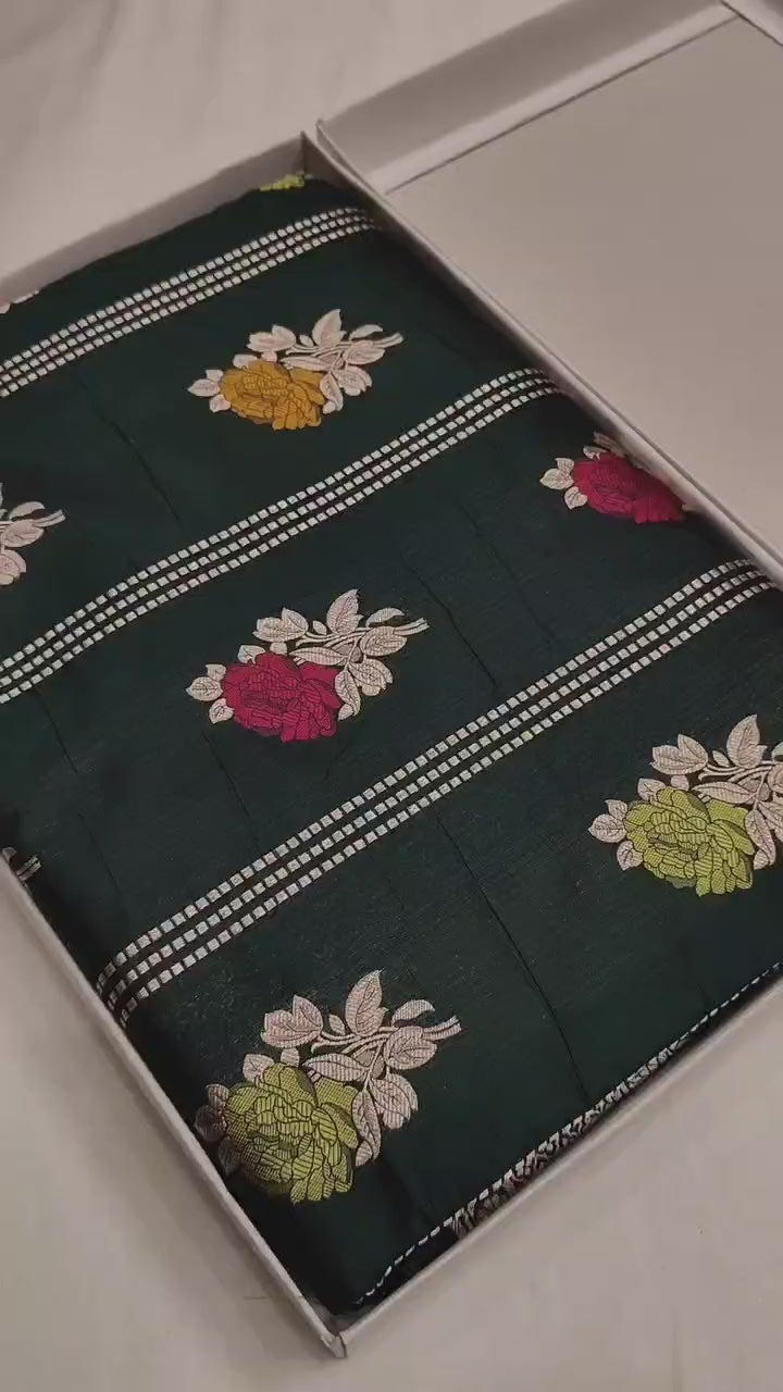Handwoven Pure Katan Silk Alfi Butadar Minakari Banarasi Saree – Woven in Sona Rupa Grandeur
