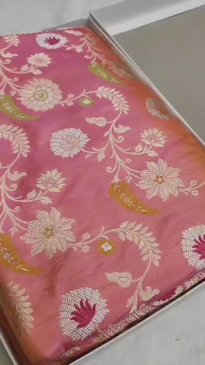 Handwoven Pure Katan Silk Tilfi Minakari Banarasi Saree – Woven in Sona Rupa Grandeur