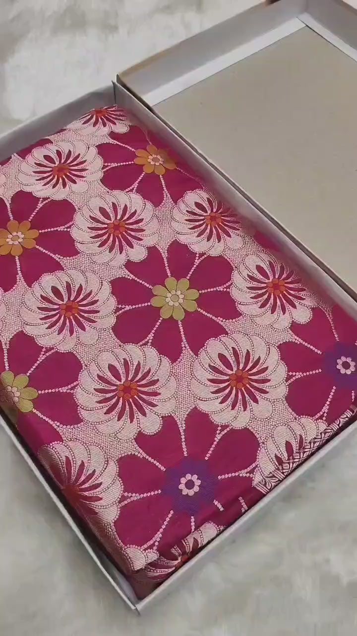 Pure Katan Silk Tilfi Minakari Banarasi Saree – Floral Brocade work