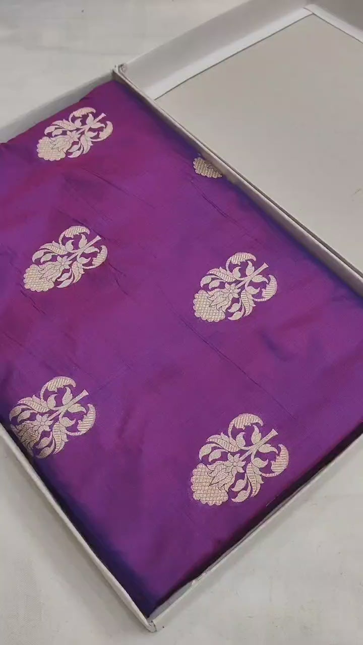Pure Katan Silk Handloom Saree with Big Buta Motifs & Zari – Royal Banarasi Weave | Heritage Elegance