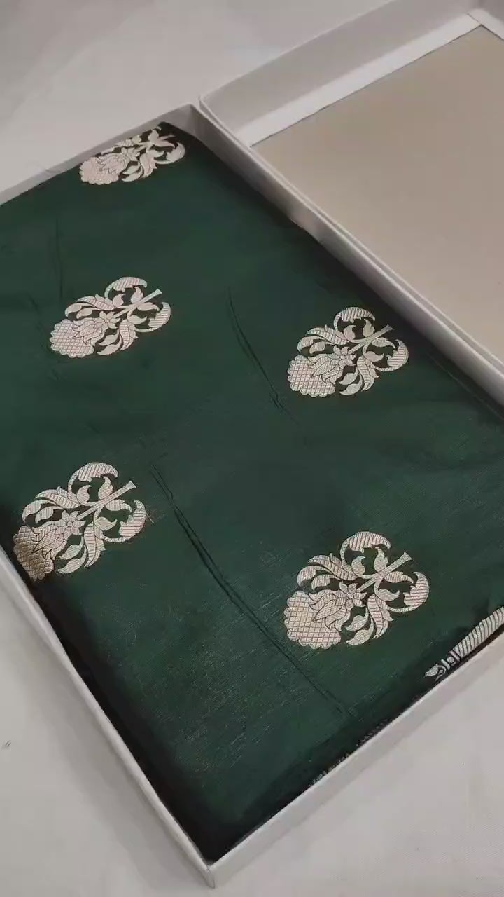 Pure Katan Silk Handloom Saree with Small Buti Motifs & Zari – Royal Banarasi Weave | Heritage Elegance