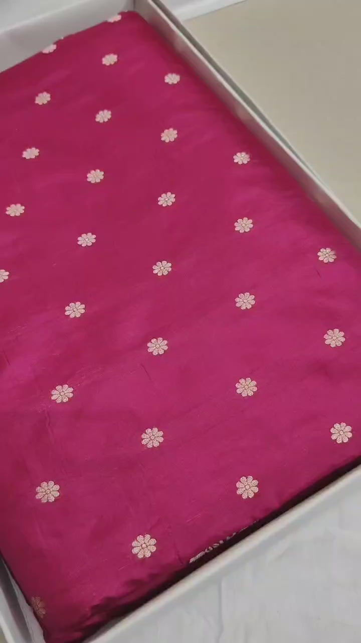 Pure Katan Silk Handloom Saree with Small Buti Motifs & Zari – Royal Banarasi Weave | Heritage Elegance