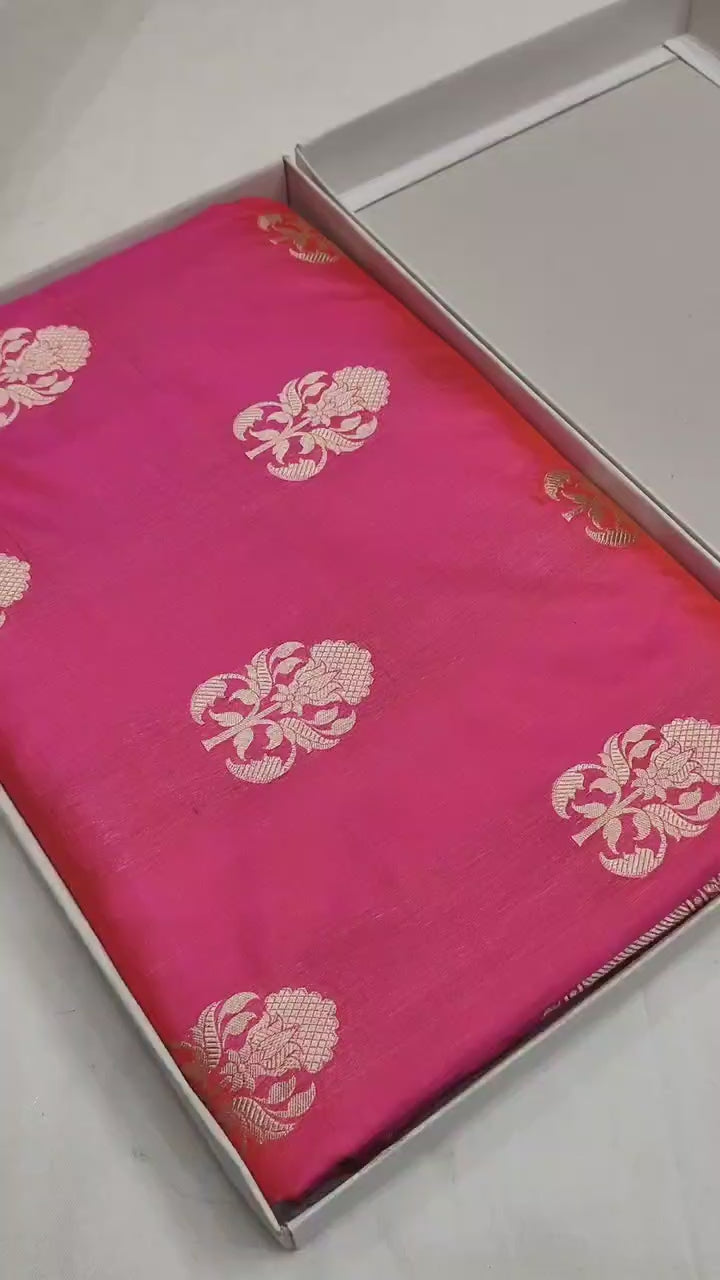 Pure Katan Silk Handloom Saree with Small Buti Motifs & Zari – Royal Banarasi Weave | Heritage Elegance