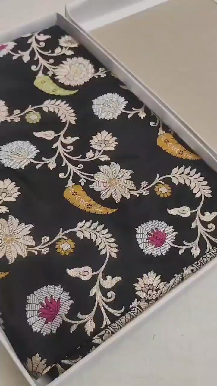 Handwoven Pure Katan Silk Tilfi Minakari Banarasi Saree – Woven in Sona Rupa Grandeur
