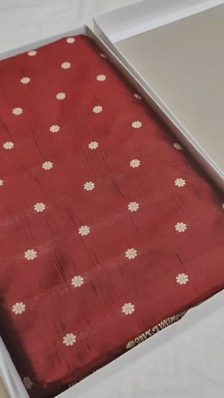 Pure Katan Silk Handloom Saree with Small Buti Motifs & Zari – Royal Banarasi Weave | Heritage Elegance