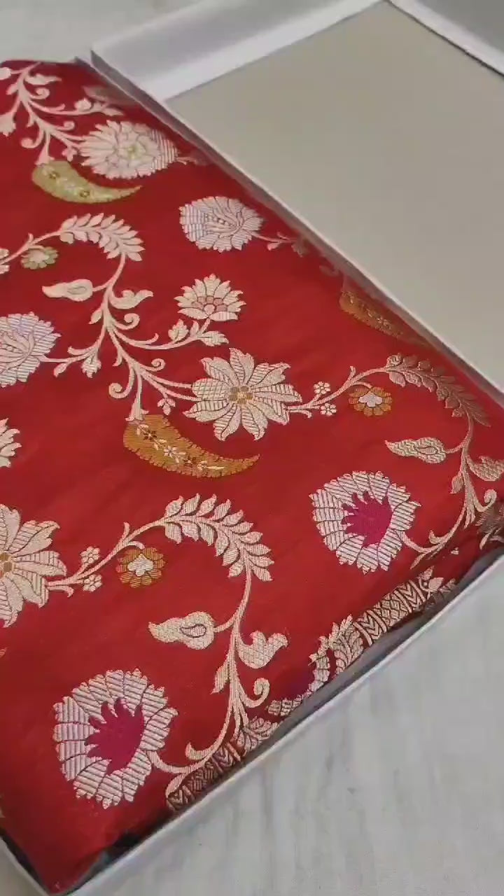 Handwoven Pure Katan Silk Tilfi Minakari Banarasi Saree – Woven in Sona Rupa Grandeur