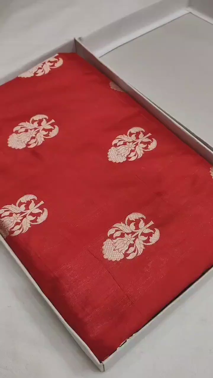 Pure Katan Silk Handloom Saree with Small Buti Motifs & Zari – Royal Banarasi Weave | Heritage Elegance