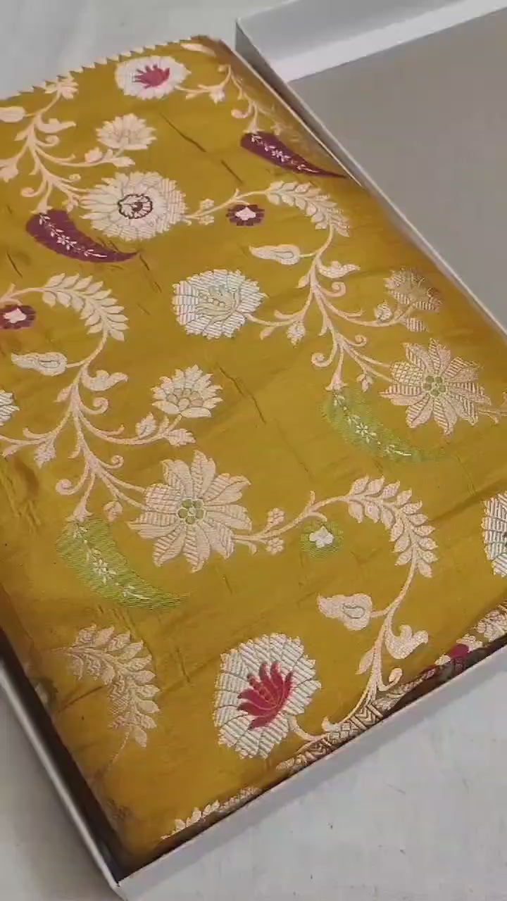 Handwoven Pure Katan Silk Tilfi Minakari Banarasi Saree – Woven in Sona Rupa Grandeur