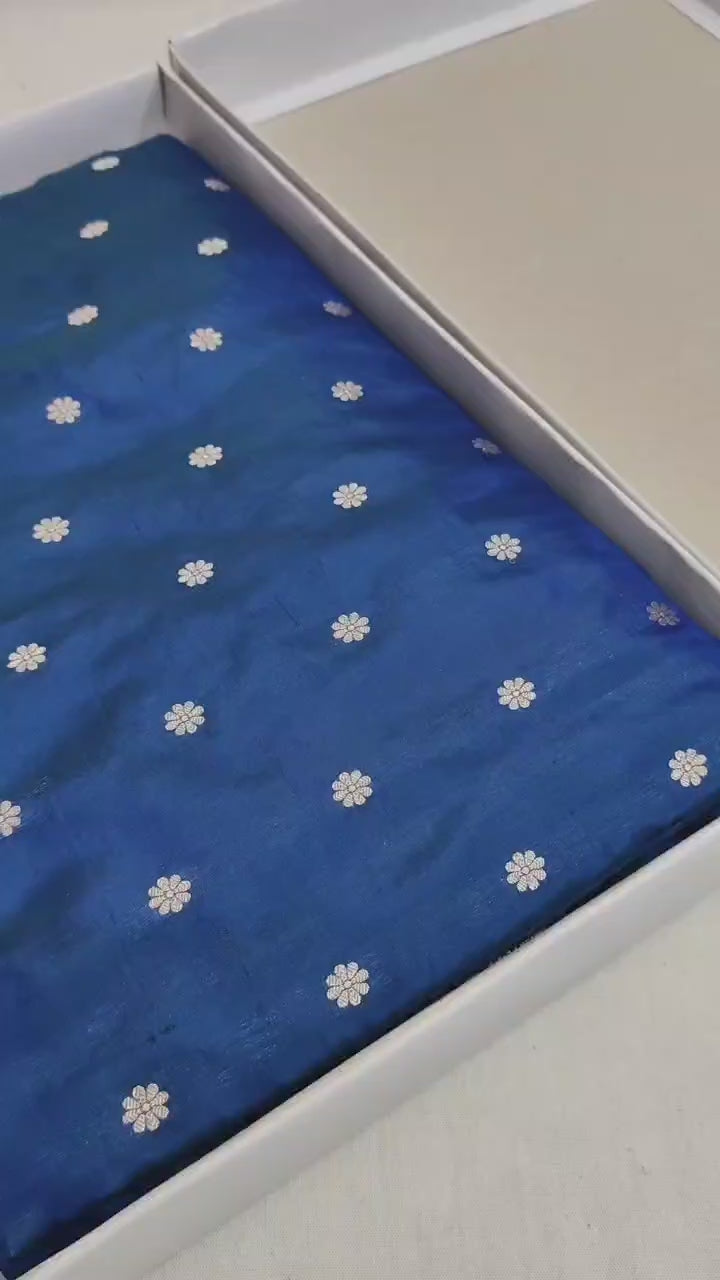 Pure Katan Silk Handloom Saree with Small Buti Motifs & Zari – Royal Banarasi Weave | Heritage Elegance