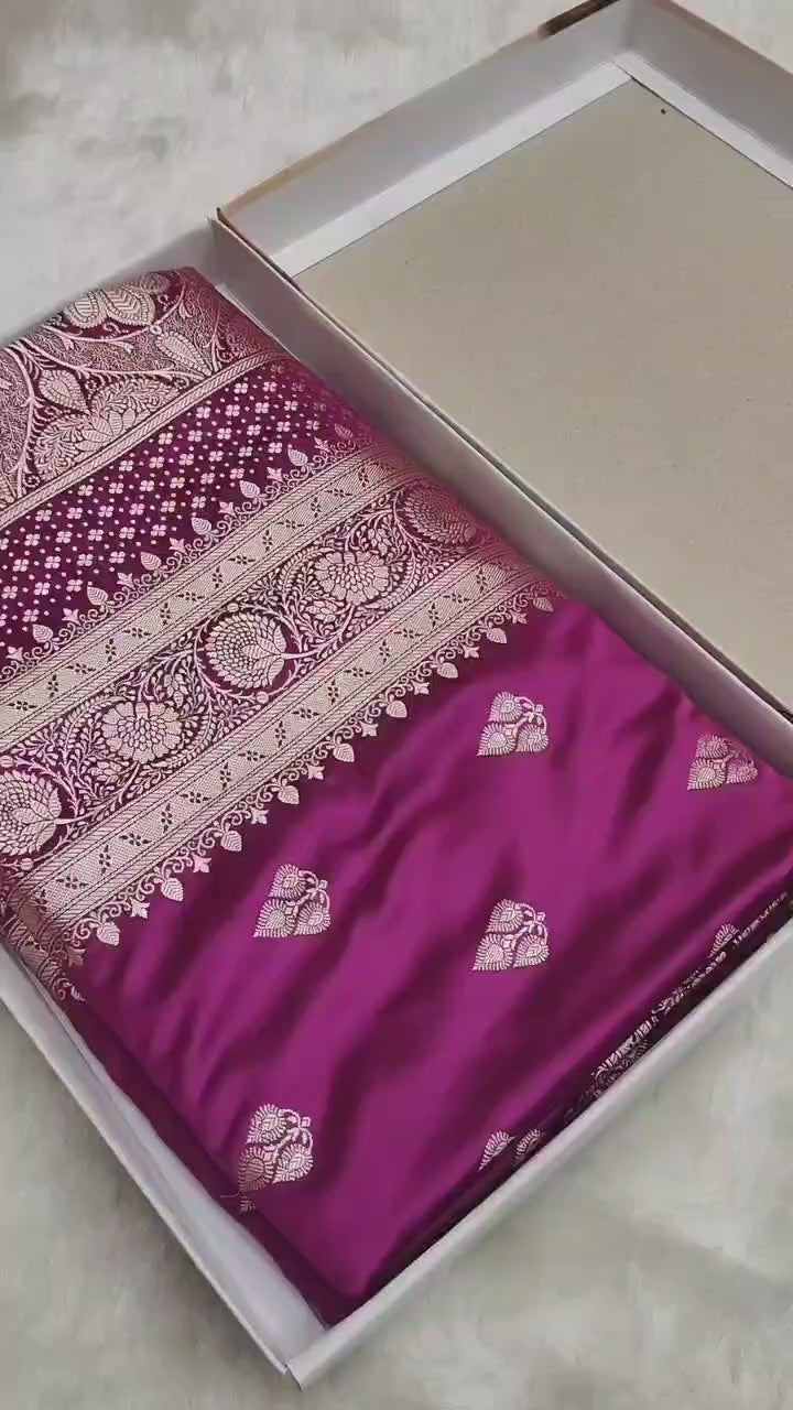 ✨Exclusive New Banarasi Mashroo Silk Saree with Golden Zari Weaving | Elegant Festive Drape✨