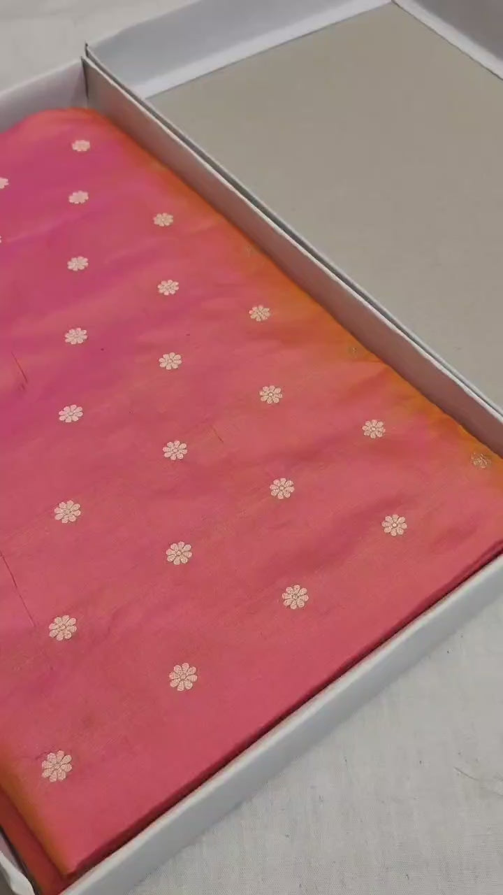 Pure Katan Silk Handloom Saree with Small Buti Motifs & Zari – Royal Banarasi Weave | Heritage Elegance