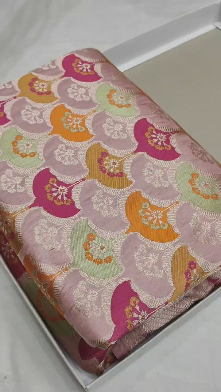 Pure Katan Silk Handloom Banarasi Saree – Rangkaat Box Design with Multicolour Minakari & Heavy Pallu