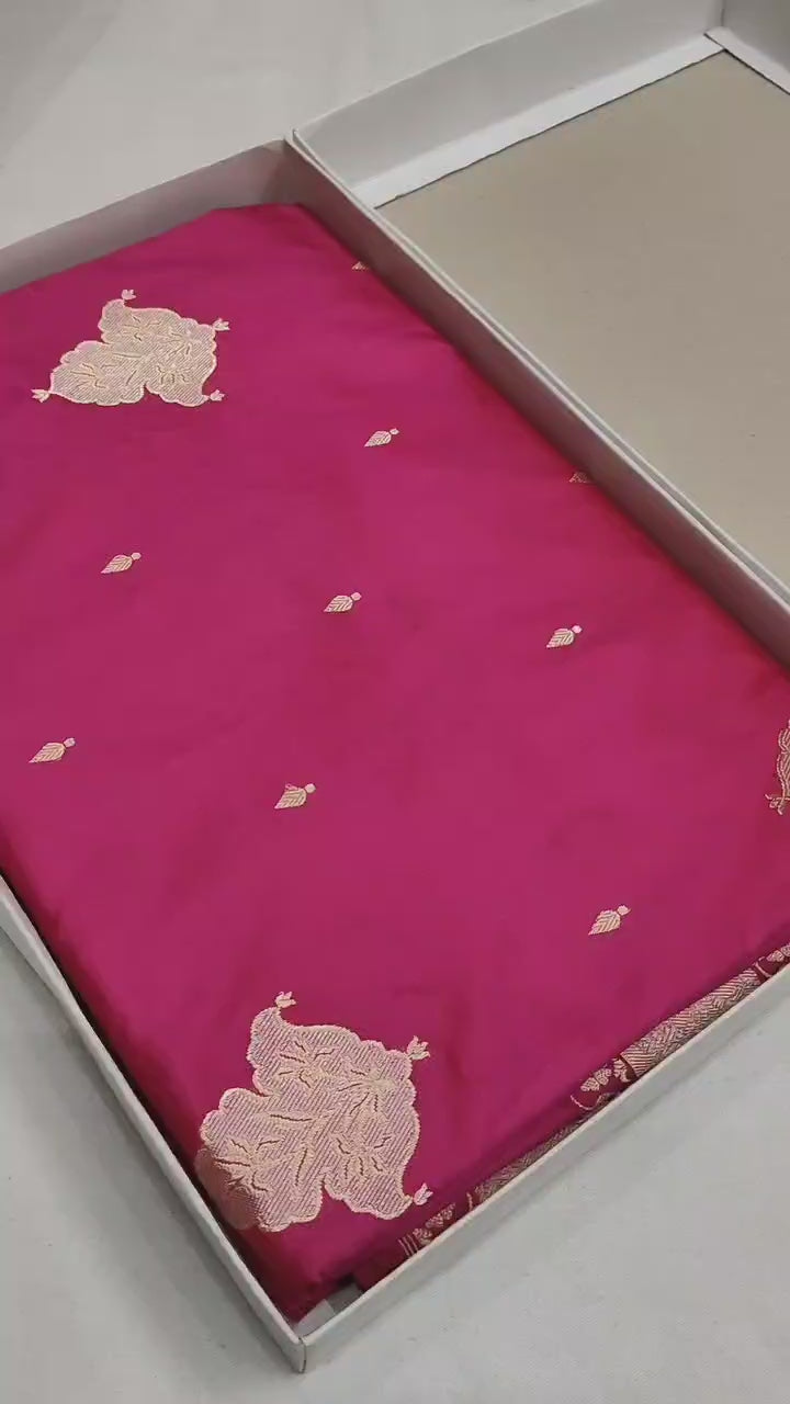 Pure Katan Silk Kadhwa Buta Handloom Saree – Real Zari Banarasi Masterpiece | Royal Weave Elegance (Copy)