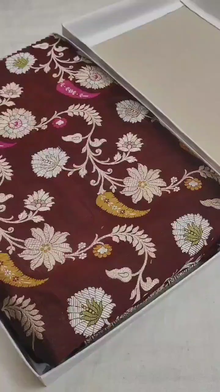 Handwoven Pure Katan Silk Tilfi Minakari Banarasi Saree – Woven in Sona Rupa Grandeur