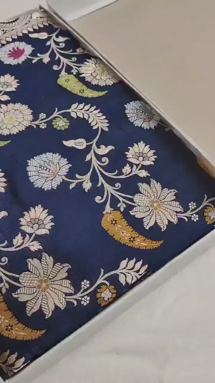 Handwoven Pure Katan Silk Tilfi Minakari Banarasi Saree – Woven in Sona Rupa Grandeur