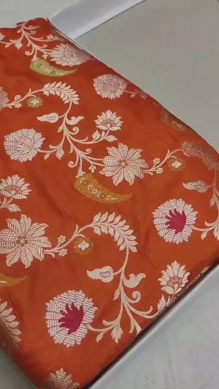 Handwoven Pure Katan Silk Tilfi Minakari Banarasi Saree – Woven in Sona Rupa Grandeur