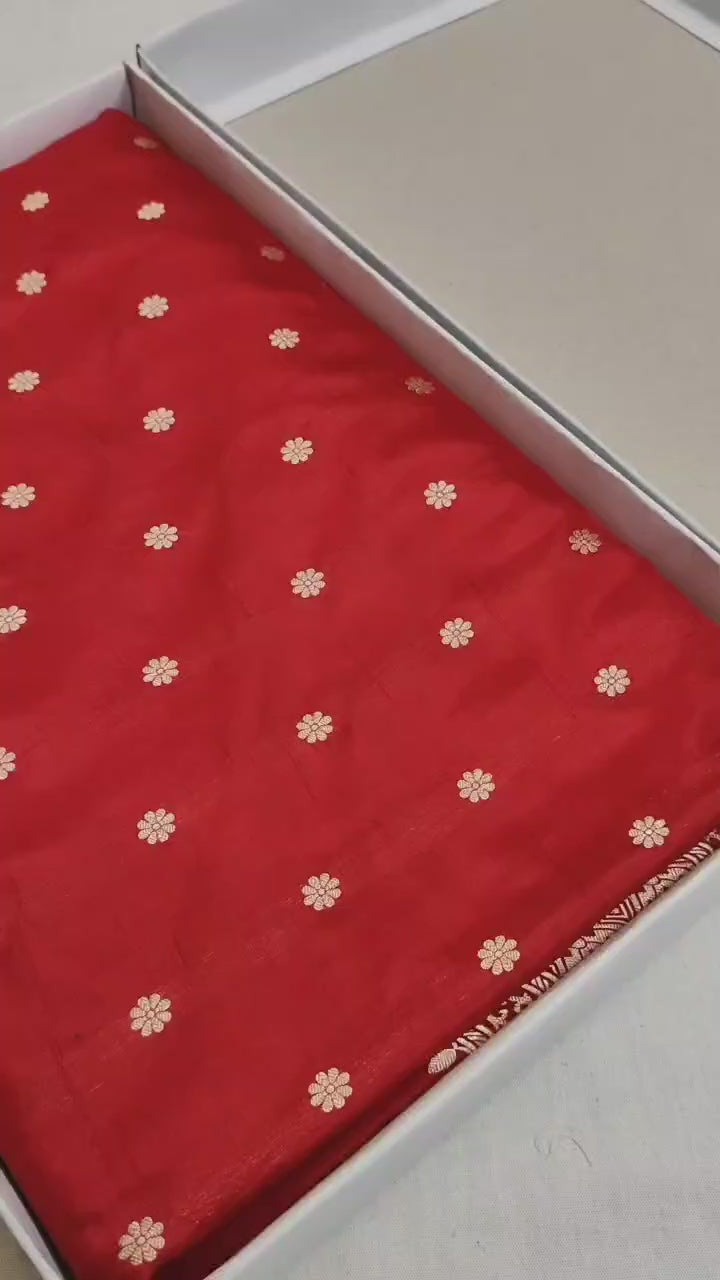 Pure Katan Silk Handloom Saree with Small Buti Motifs & Zari – Royal Banarasi Weave | Heritage Elegance