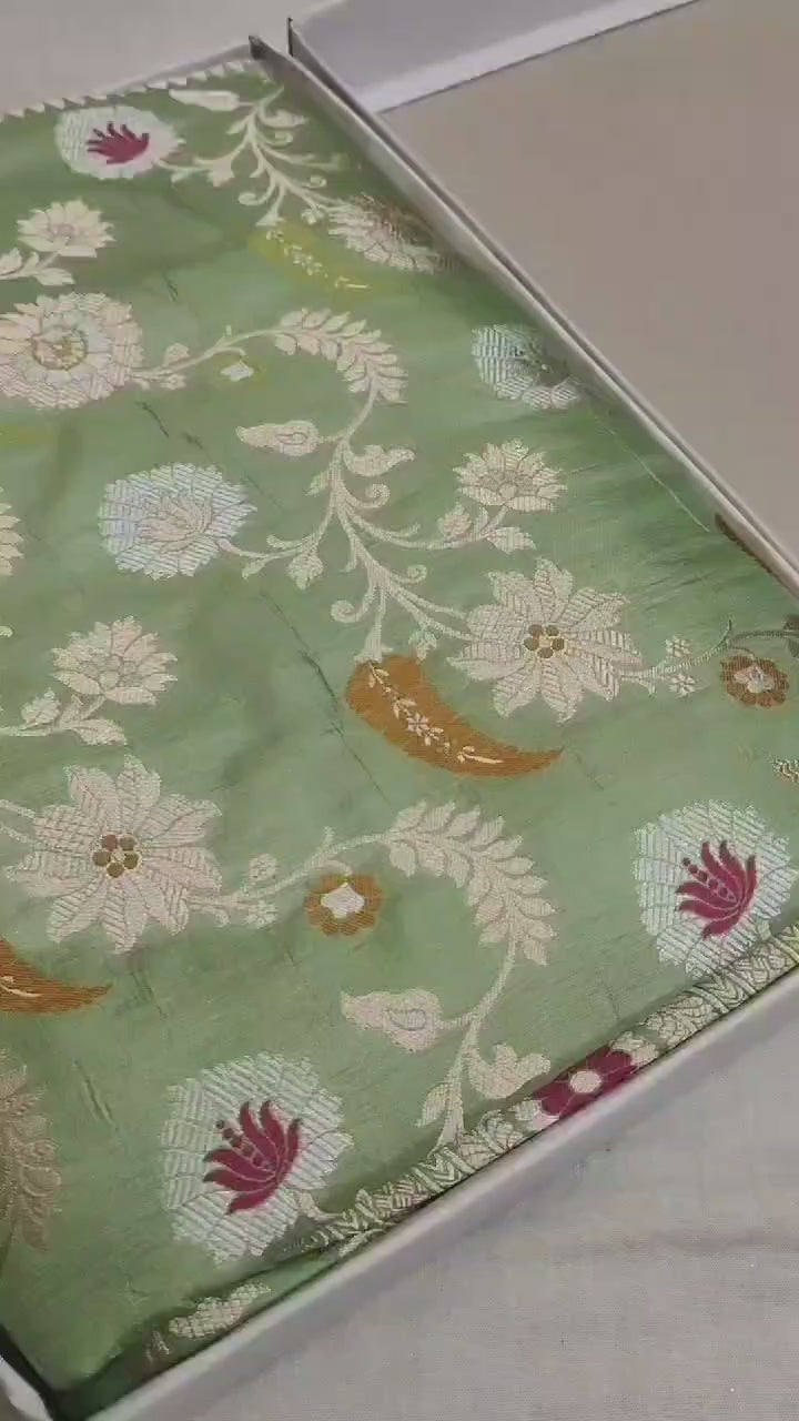 Handwoven Pure Katan Silk Tilfi Minakari Banarasi Saree – Woven in Sona Rupa Grandeur