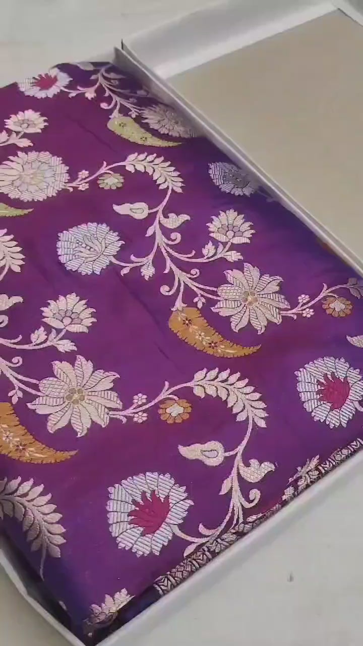 Handwoven Pure Katan Silk Tilfi Minakari Banarasi Saree – Woven in Sona Rupa Grandeur