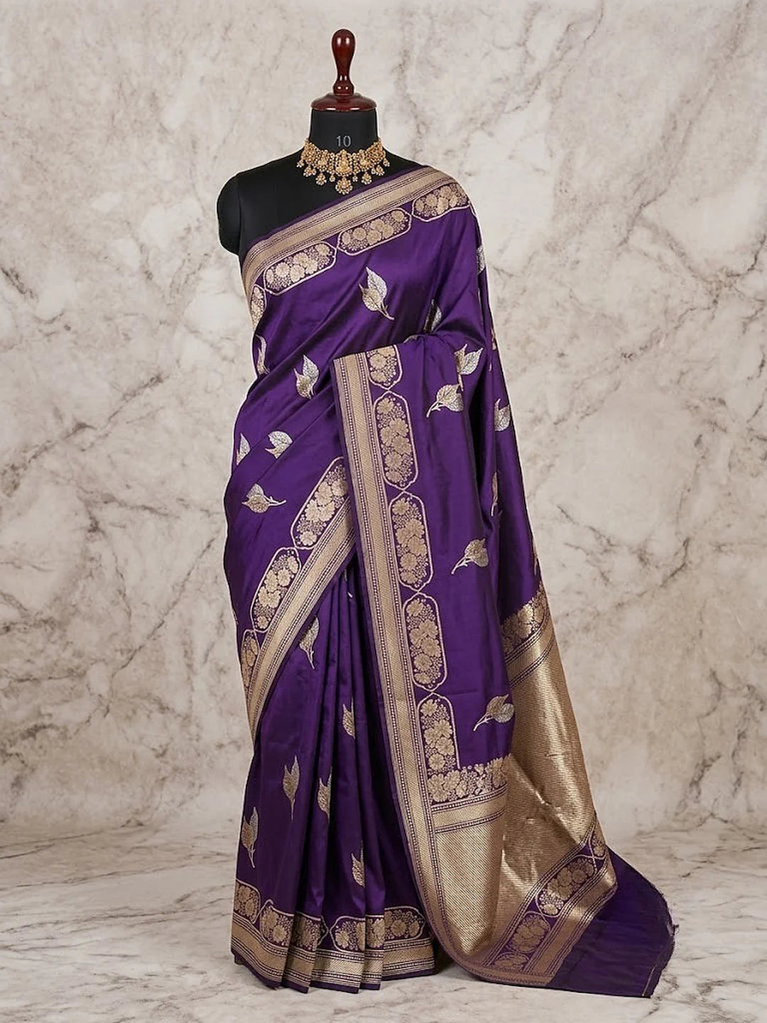 Handloom Banarasi Kadhwa Buta Saree | Pure Katan Silk | Sona Rupa Zari | Purple