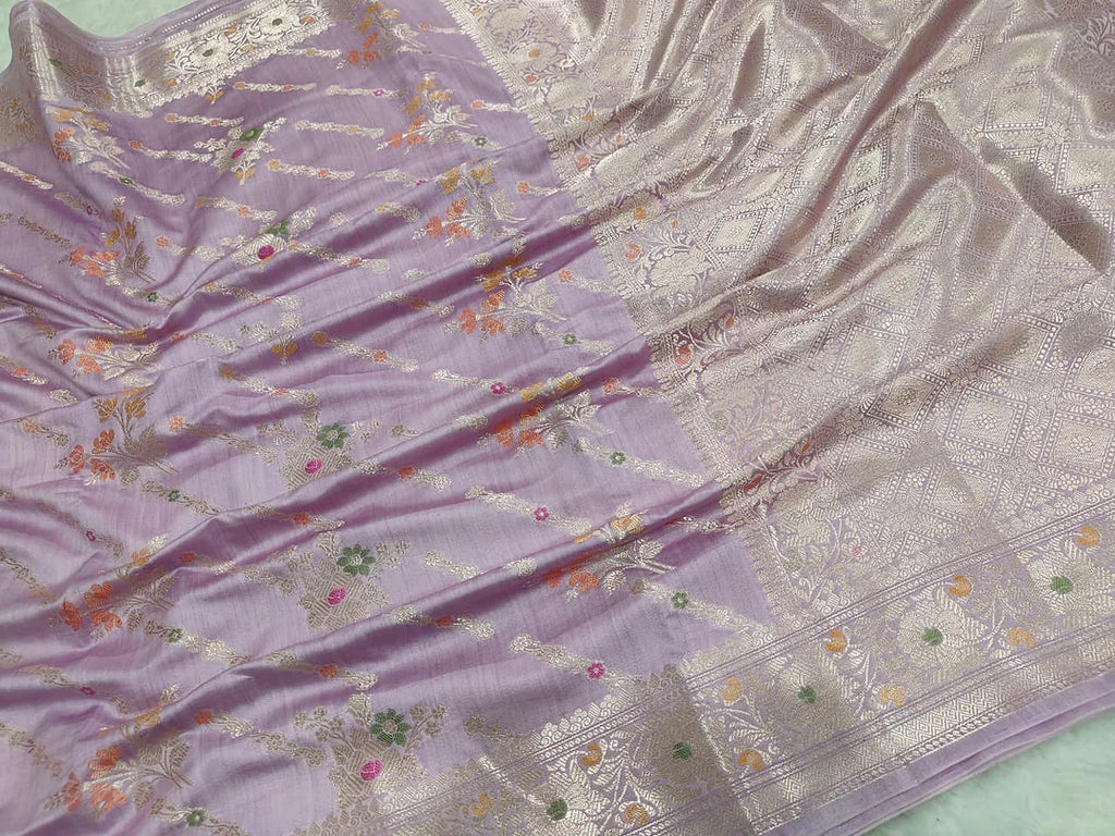 Pure Chiniya Silk Banarasi Saree | Classic Zari Weave Luxury Saree from Varanasi - front view of Pure Chiniya Katan Silk Banarasi Saree