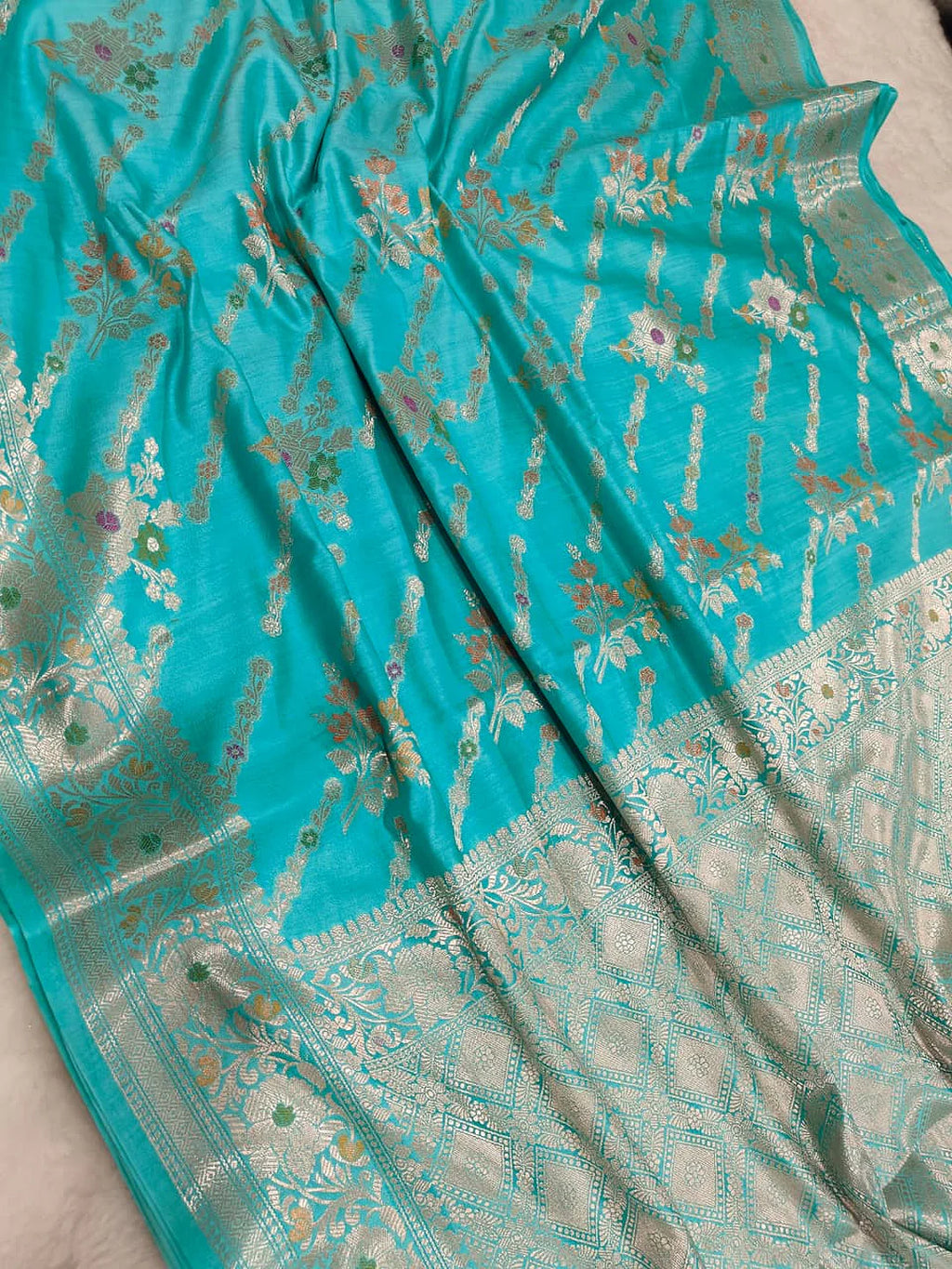 Pure Chiniya Silk Banarasi Saree | Rich Zari Meena Weave from Varanasi - front view of Pure Chiniya Katan Silk Banarasi Saree
