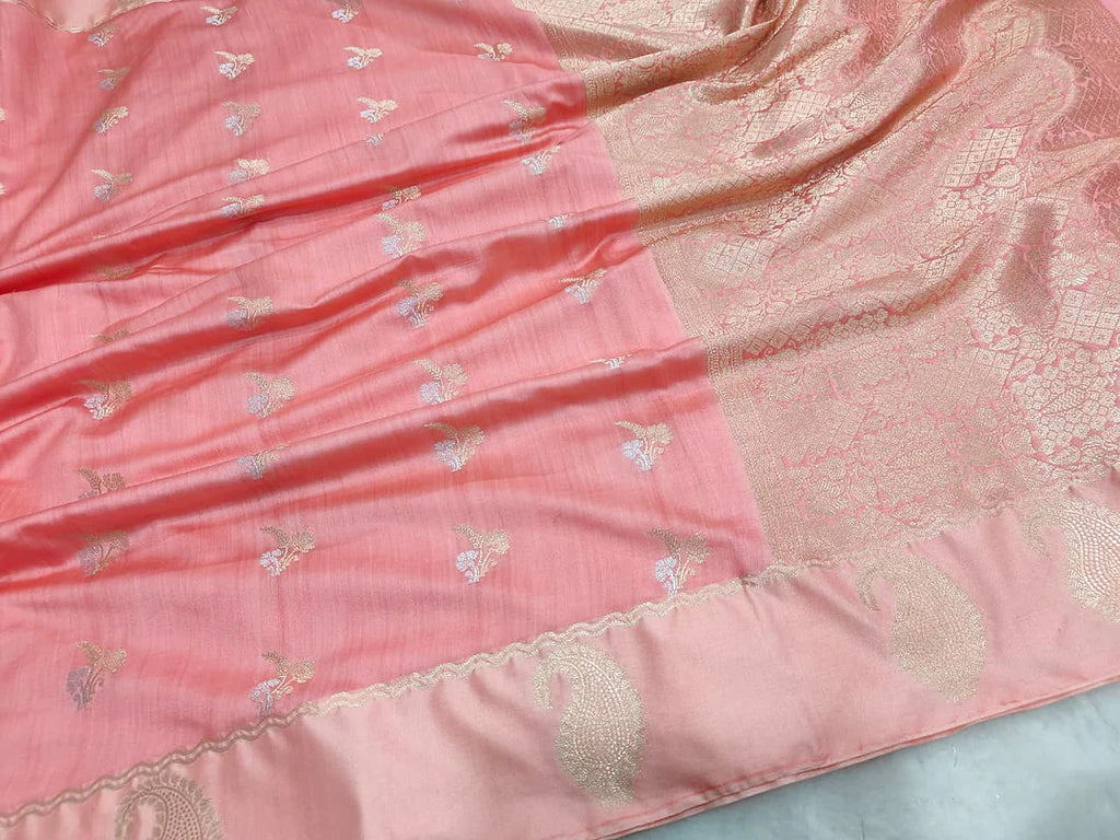 Pure Chiniya Silk Banarasi Saree with Satin Border | Classic Zari Weave from Varanasi - close up zari border of Pure Chiniya Katan Silk Banarasi Saree