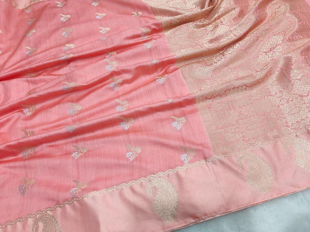 Pure Chiniya Silk Banarasi Saree with Satin Border | Classic Zari Weave from Varanasi - close up zari border of Pure Chiniya Katan Silk Banarasi Saree
