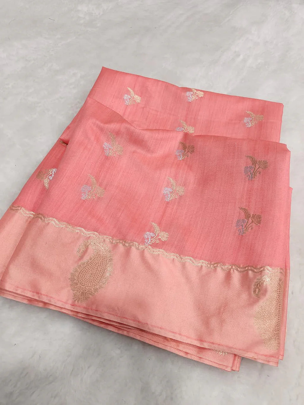 Pure Chiniya Silk Banarasi Saree with Satin Border | Classic Zari Weave from Varanasi - front view of Pure Chiniya Katan Silk Banarasi Saree