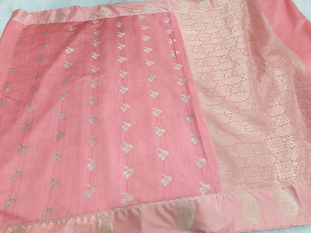 Pure Chiniya Silk Banarasi Saree with Satin Border | Classic Zari Weave from Varanasi - Pure Chiniya Katan Silk Banarasi Saree