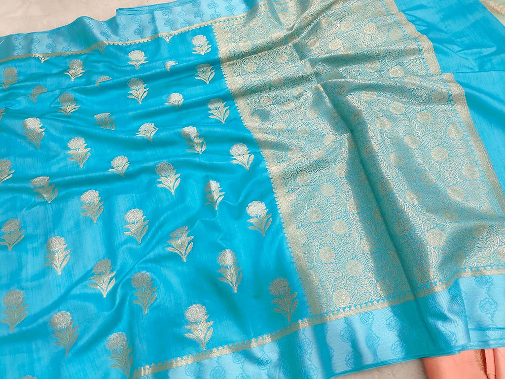 Pure Chiniya Silk Banarasi Saree with Satin Border | Kadhua Zari Woven Luxury Saree - close up zari border of Pure Chiniya Katan Silk Banarasi Saree