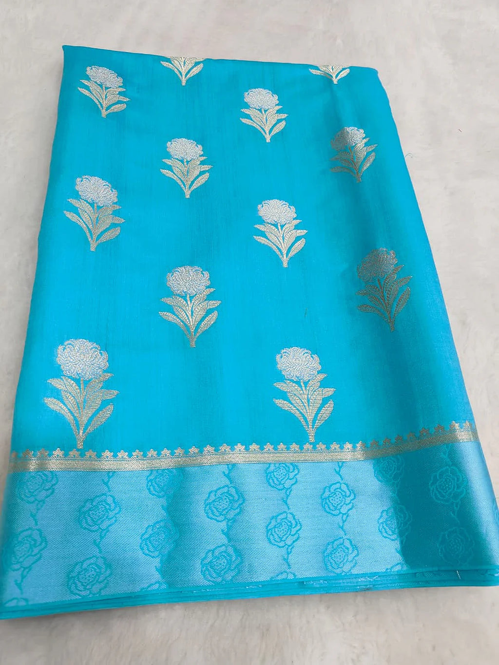 Pure Chiniya Silk Banarasi Saree with Satin Border | Kadhua Zari Woven Luxury Saree - Pure Chiniya Katan Silk Banarasi Saree