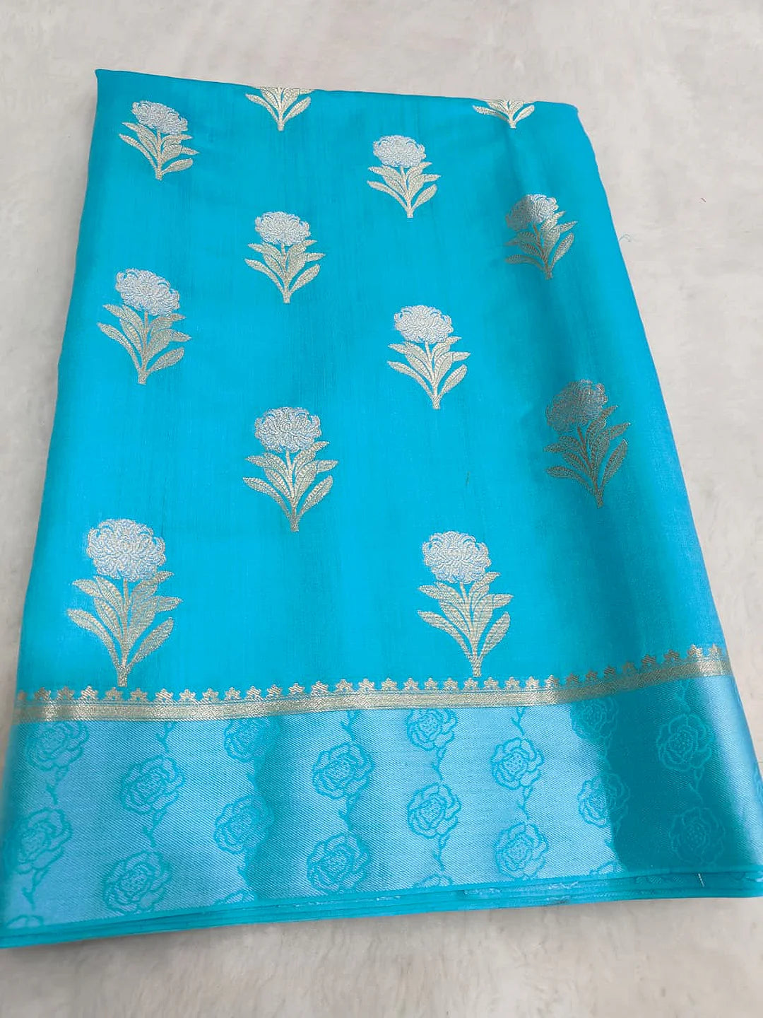 Pure Chiniya Silk Banarasi Saree with Satin Border | Kadhua Zari Woven Luxury Saree - Pure Chiniya Katan Silk Banarasi Saree