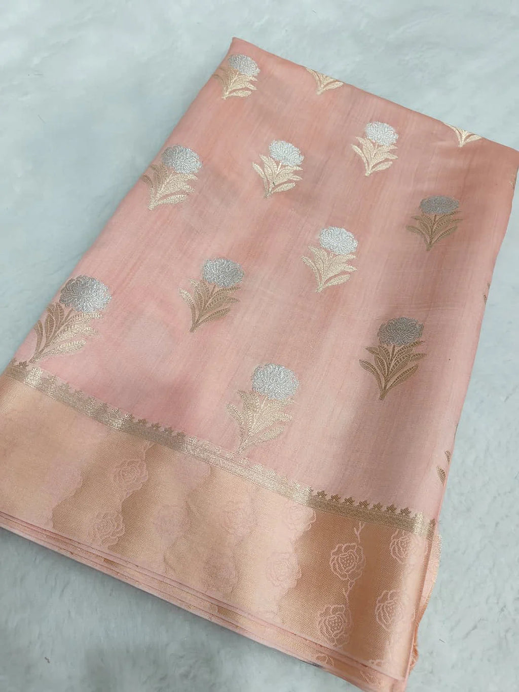 Pure Chiniya Silk Banarasi Saree with Satin Border | Meena Zari Woven Saree - Pure Chiniya Katan Silk Banarasi Saree