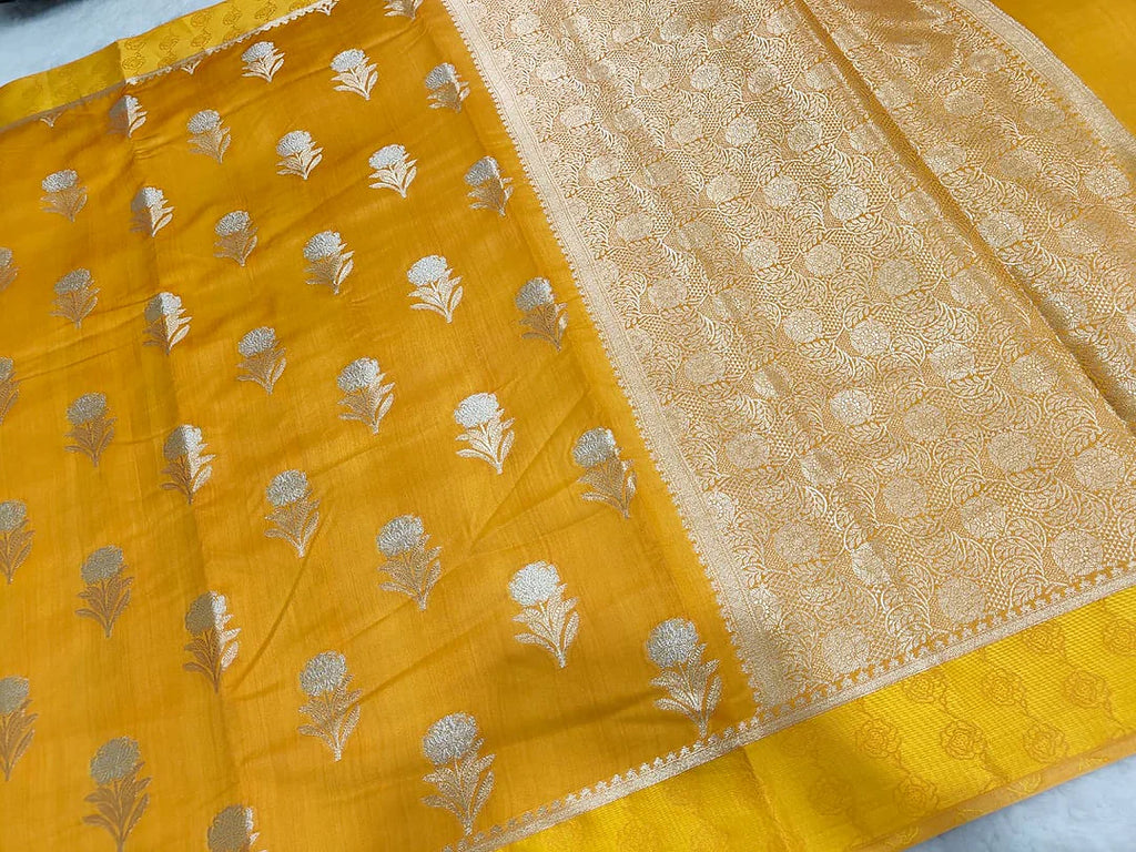 Pure Chiniya Silk Banarasi Saree with Satin Border | Zari Woven Luxury Saree - pallu detail of Pure Chiniya Katan Silk Banarasi Saree