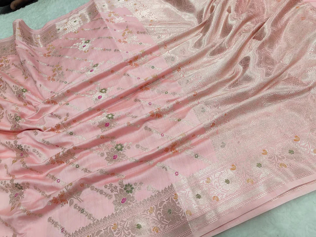Pure Chiniya Silk Banarasi Saree | Zari Woven Luxury Saree from Varanasi - front view of Pure Chiniya Katan Silk Banarasi Saree