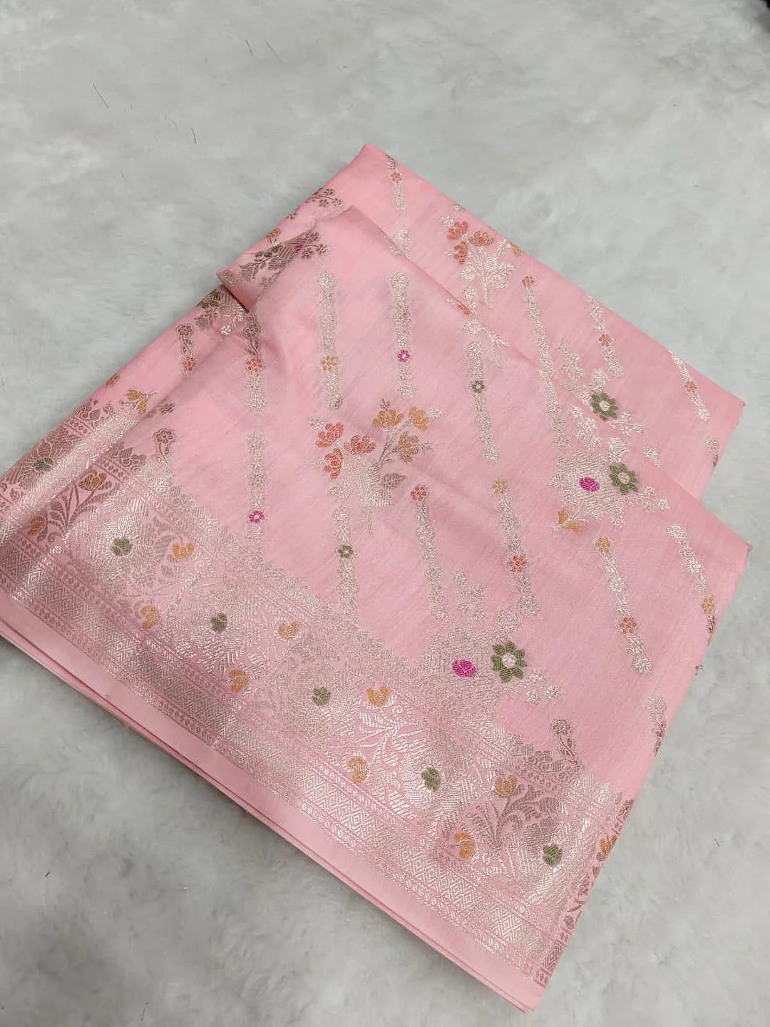 Pure Chiniya Silk Banarasi Saree | Zari Woven Luxury Saree from Varanasi - Pure Chiniya Katan Silk Banarasi Saree