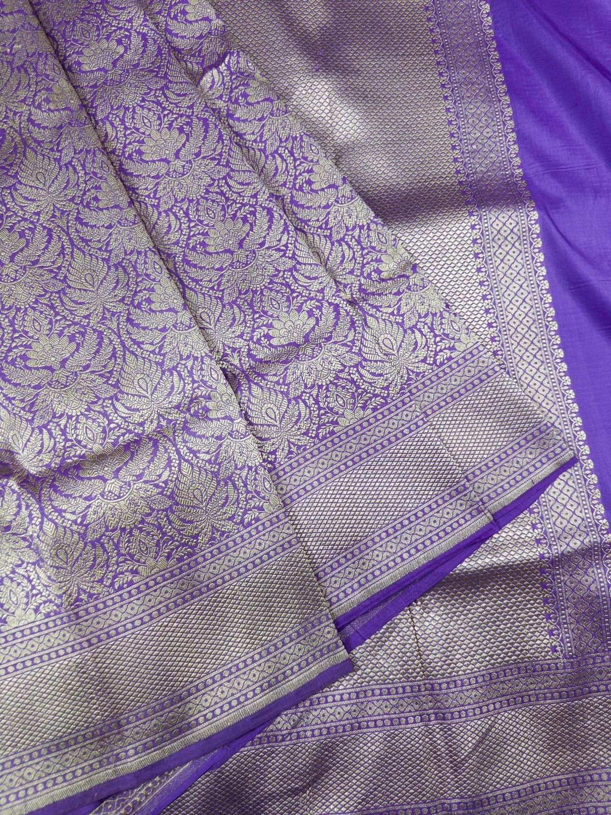 Lavender Pure Katan Silk Brocade Banarasi Saree Uppada Weave Handwoven Festive - Katan Banaras