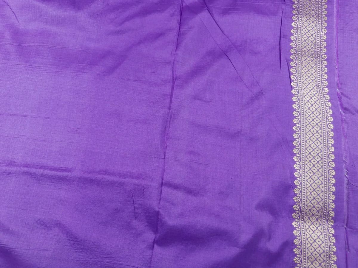 Lavender Pure Katan Silk Brocade Banarasi Saree Uppada Weave Handwoven Festive - Katan Banaras