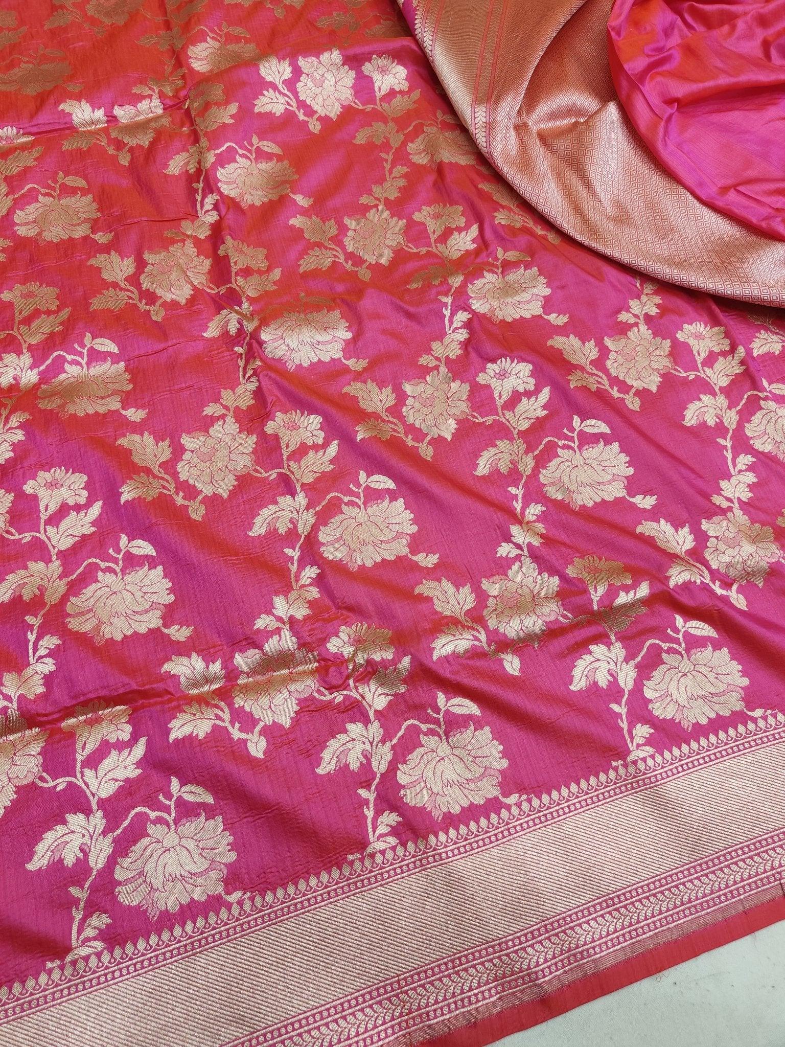Baby Pink Katan Silk Banarasi Saree with Jaal Work | Silk - Katan Banaras