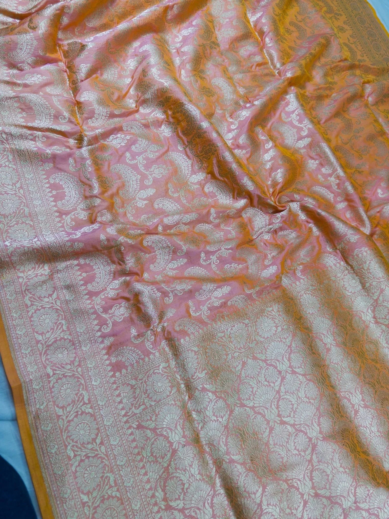 Dual Shade Deep Purple Pure Katan Silk Jaalwork Banarasi Saree Uppada Handwoven - Katan Banaras