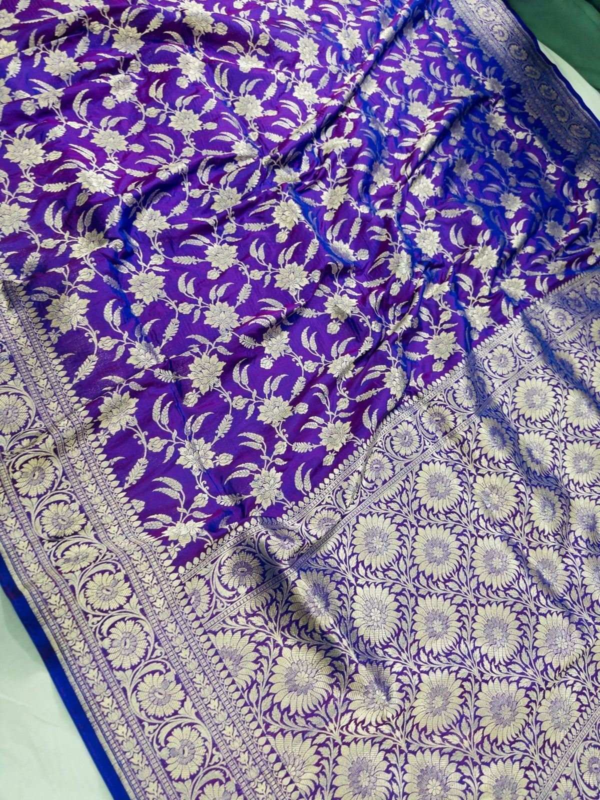 Royal Purple Pure Katan Silk Jaalwork Banarasi Saree Uppada Weave Handwoven Festive - Katan Banaras